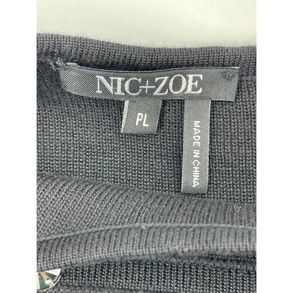 Nic + Zoe Women's Petite Black Long Sleeve Rhinestones Zip Knit Sweater Size PL - Picture 6 of 12